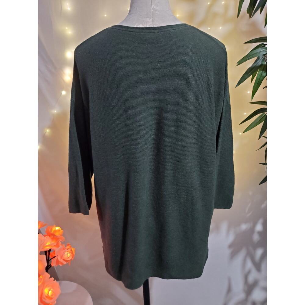 J. Jill S Pure Jill V-Neck Kangaroo Pocket Silk Wool Blend Green Knit Sweater - Picture 4 of 9
